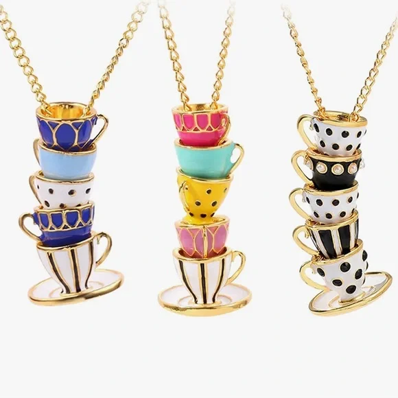 Custom teacup charm gold necklace. Tiny colorful coffee cup. Unique style. - Picture 6 of 6